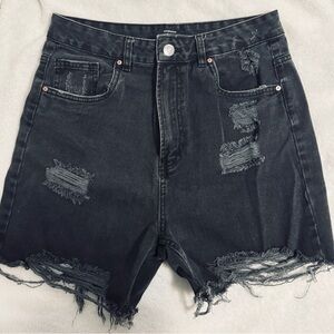 refuge Black Distressed High-Rise Denim Shorts